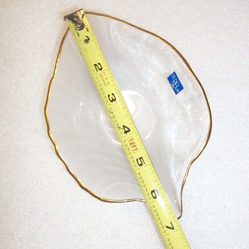 Mikasa Studio Nova Frosted & Clear Crystal Leaf Candy Dish NEW Gold Trim - Picture 6 of 7